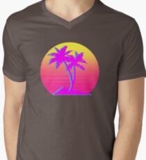 Retro Palm Trees with Sun Men's V-Neck T-Shirt