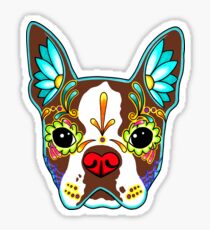 Boston Terrier in Red - Day of the Dead Sugar Skull Dog Sticker