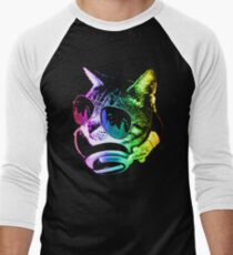 Camiseta ¾ bicolor para hombre Gato de música del arco iris