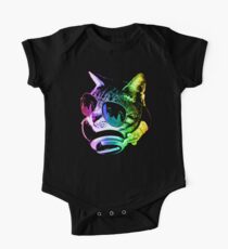 Rainbow Music Cat Short Sleeve Baby One-Piece