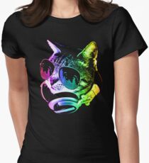 Rainbow Music Cat Women's Fitted T-Shirt