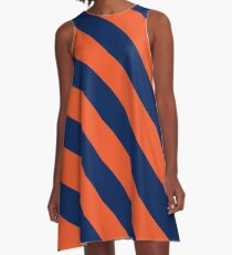 Diagonale Streifen: Orange und Marineblau A-Linien Kleid