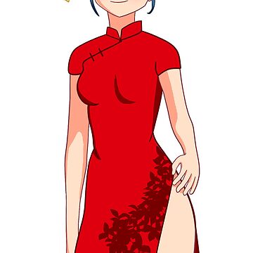 Cute Blue Haired Anime Girl in Qipao Original Artwork Sticker for Sale by  LadyFeatherbutt