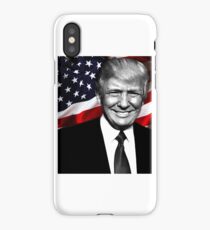 Black and white President Trump with flag iPhone Case