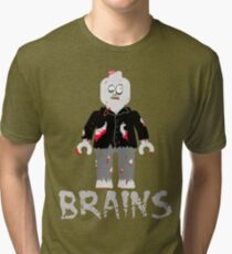 BRAINS ZOMBIE MINIFIG Tri-blend T-Shirt