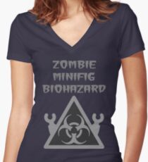 ZOMBIE MINIFIG BIOHAZARD Women's Fitted V-Neck T-Shirt