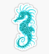 Intricate Teal Blue Tribal Seahorse Design Sticker