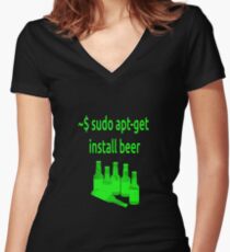 Linux sudo apt-get install beer Women's Fitted V-Neck T-Shirt