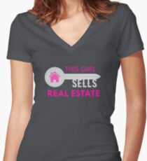 This Girl Sells Real Estate Funny Realtor Agent Women's Fitted V-Neck T-Shirt