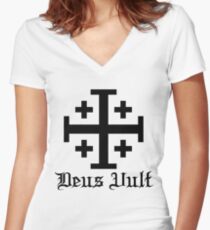 Crusader Cross - Deus Vult Women's Fitted V-Neck T-Shirt