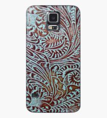 Aqua Brown Tooled Leather Case/Skin for Samsung Galaxy