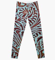 Aqua Brown Tooled Leather Leggings
