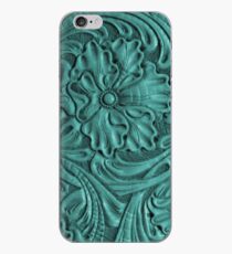 Teal Flower Tooled Leather iPhone Case