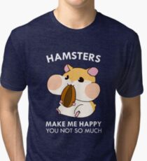 Hamsters Make Me Happy Funny Blushing Hamster Tri-blend T-Shirt