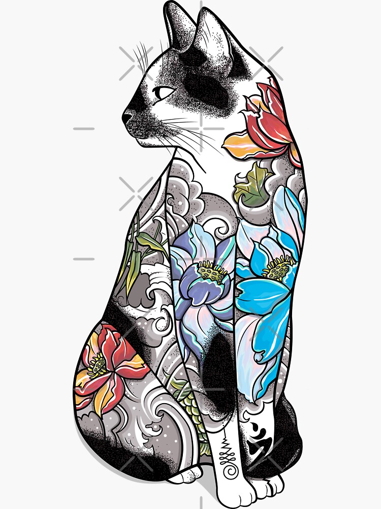 Cat in Lotus Tattoo by runcatrun