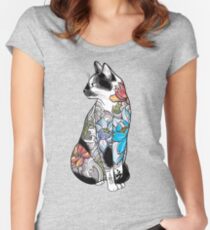 Cat in Lotus Tattoo Women's Fitted Scoop T-Shirt