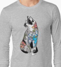 Cat in Lotus Tattoo Long Sleeve T-Shirt