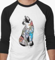 Katze in Lotus Tattoo Baseballshirt für Männer