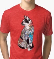 Cat in Lotus Tattoo Tri-blend T-Shirt