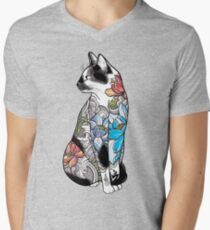 Cat in Lotus Tattoo Men's V-Neck T-Shirt