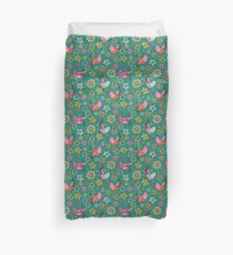 Doodle Birds Floral Pattern Duvet Cover
