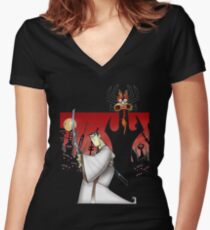 Samurai Jack Vs Aku Women's Fitted V-Neck T-Shirt