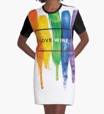 Watercolor LGBT Love Wins Rainbow Paint Typographic Graphic T-Shirt Dress