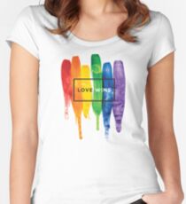 Watercolor LGBT Love Wins Rainbow Paint Typographic Fitted Scoop T-Shirt