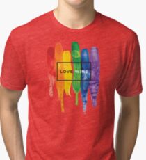 Watercolor LGBT Love Wins Rainbow Paint Typographic Tri-blend T-Shirt