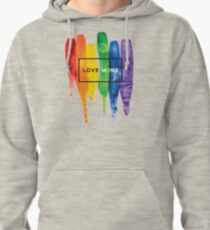 Watercolor LGBT Love Wins Rainbow Paint Typographic Pullover Hoodie