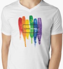 Watercolor LGBT Love Wins Rainbow Paint Typographic Men's V-Neck T-Shirt