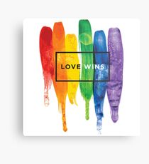 Watercolor LGBT Love Wins Rainbow Paint Typographic Metal Print