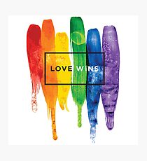 Watercolor LGBT Love Wins Rainbow Paint Typographic Photographic Print