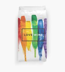 Watercolor LGBT Love Wins Rainbow Paint Typographic Duvet Cover