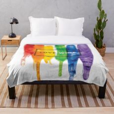 Watercolor LGBT Love Wins Rainbow Paint Typographic Throw Blanket