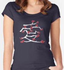 Chinese 'Ai' (Love) Calligraphy With Red Cherry Blossoms On White Branches | Japanese Sakura Kanji Women's Fitted Scoop T-Shirt