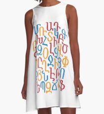 ARMENIAN ALPHABET MIXED - Red, Blue and Orange A-Line Dress