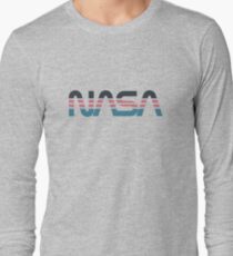 NASA Worm Retro Grey-Red-Blue Long Sleeve T-Shirt