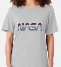 NASA-Wurm Retro grau-rot-blau Slim Fit T-Shirt