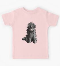 Black Newfoundland Dog Cartoon Kids Tee