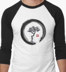 Japanese Pine Tree in Enso Zen Circle - Vintage Japanese Ink Men's Baseball ¾ T-Shirt