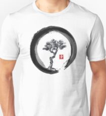 Japanese Pine Tree in Enso Zen Circle - Vintage Japanese Ink Slim Fit T-Shirt
