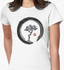 Japanese Pine Tree in Enso Zen Circle - Vintage Japanese Ink Women's Fitted T-Shirt