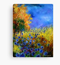 Blue cornflowers and orangetree Leinwanddruck