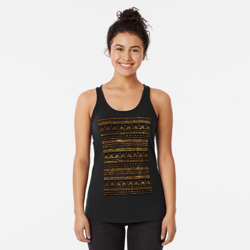 Aztec Black Tinsel Gold Racerback Tank Top