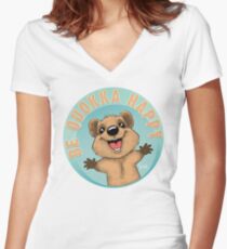 Sei Quokka glücklich Tailliertes T-Shirt mit V-Ausschnitt