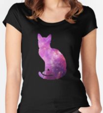 Camiseta entallada de cuello redondo Gato galaxia