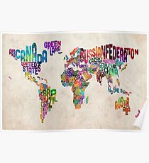 Typography Text Map of the World Map Poster
