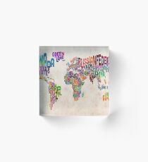 Typography Text Map of the World Map Acrylic Block