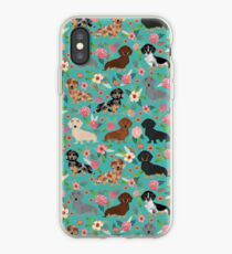 Dachshund florals flower pet portrait dog art dachsie doxie pet art dog breeds by PetFriendly iPhone Case